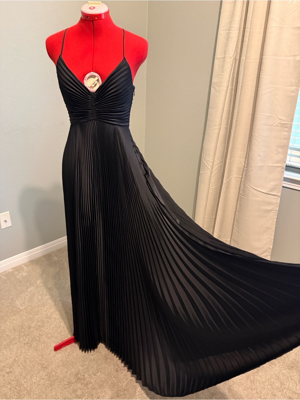 A.L.C. Black Pleated Spaghetti Strap Maxi